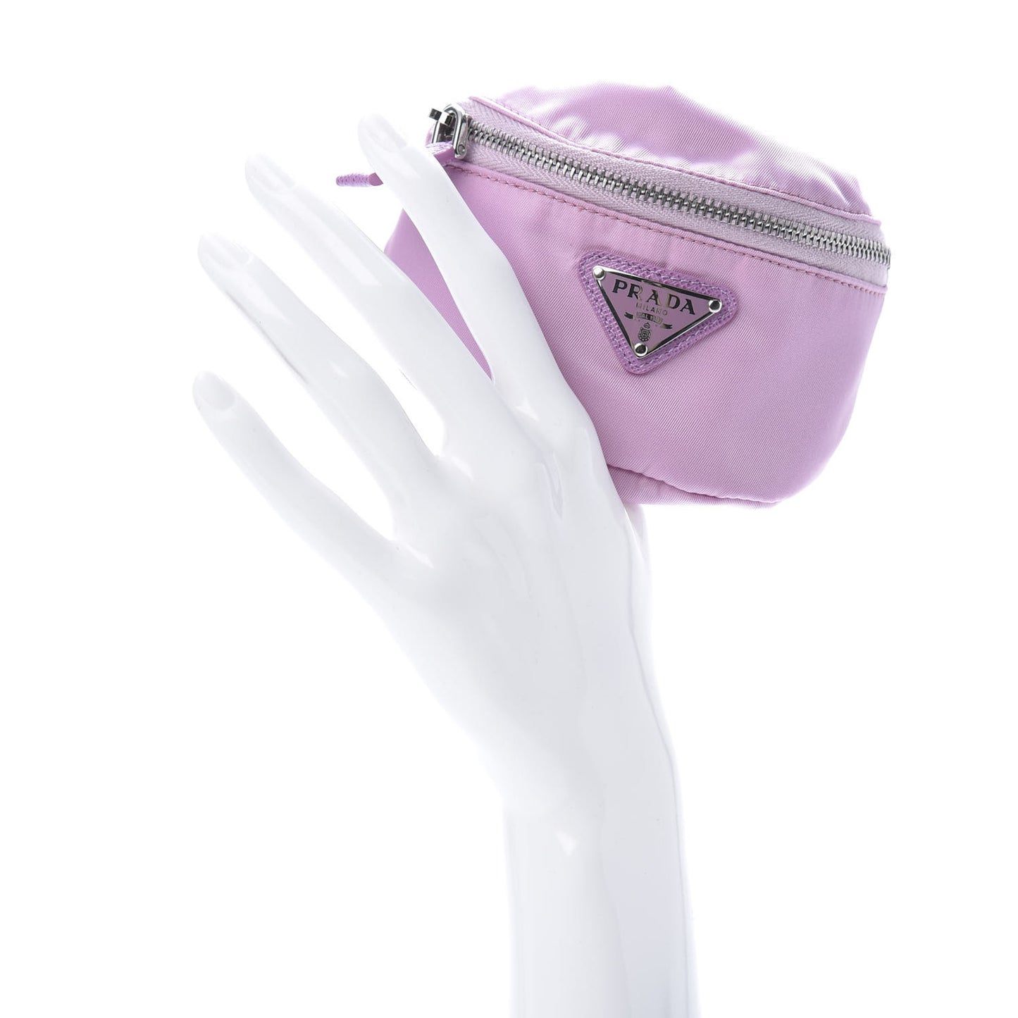 Tessuto Nylon Travel Saffiano Metal Triangle Logo Mini Arm Pouch Rosa