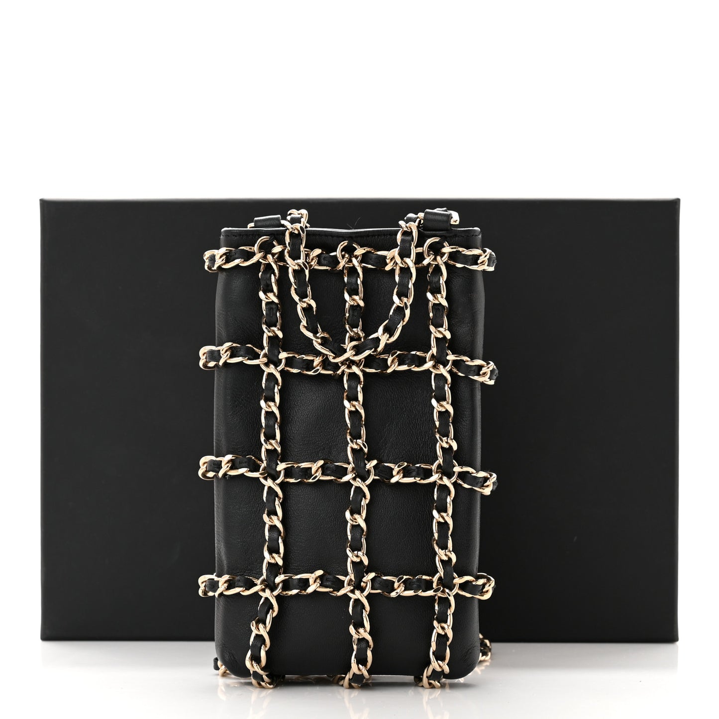 Lambskin Tech Me Out Clutch With Chain Black