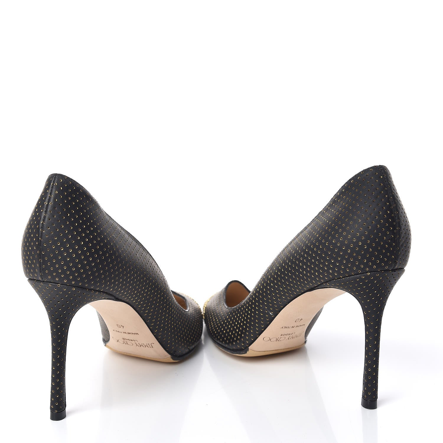 Jimmy Choo Suede Mini Dot Perforated Mini Studs Romy 85 Pumps 40 Black Gold 6 of 10