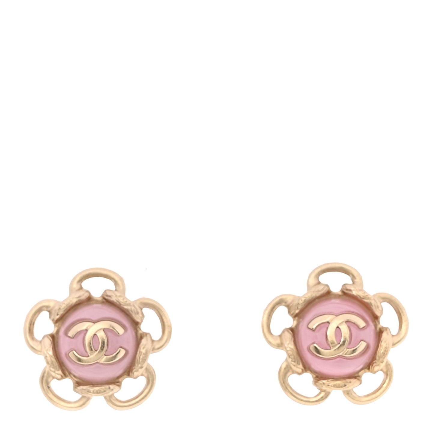 Resin CC Flower Earrings Gold Pink