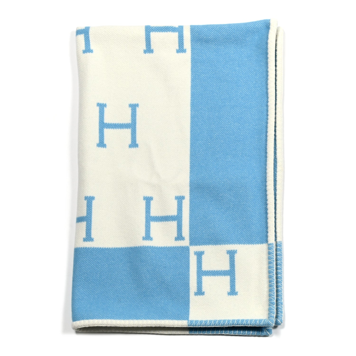Hermes Wool Cashmere Avalon Baby Blanket Bleu Genievre White 1 of 3