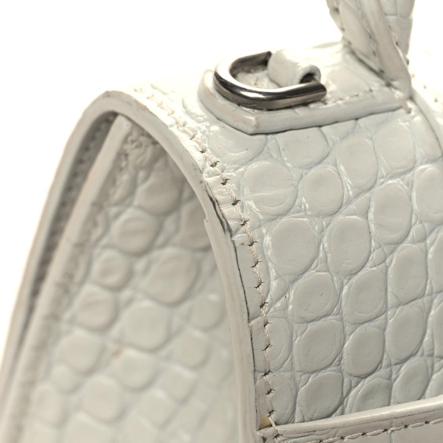 Calfskin Crocodile Embossed Small Hourglass Top Handle Bag White