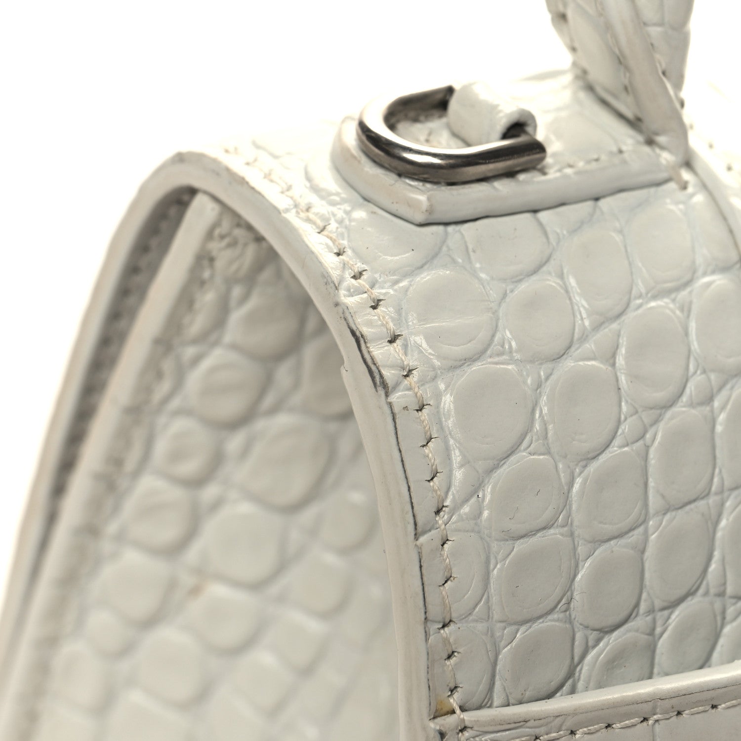Balenciaga Calfskin Crocodile Embossed Small Hourglass Top Handle Bag White 14 of 15