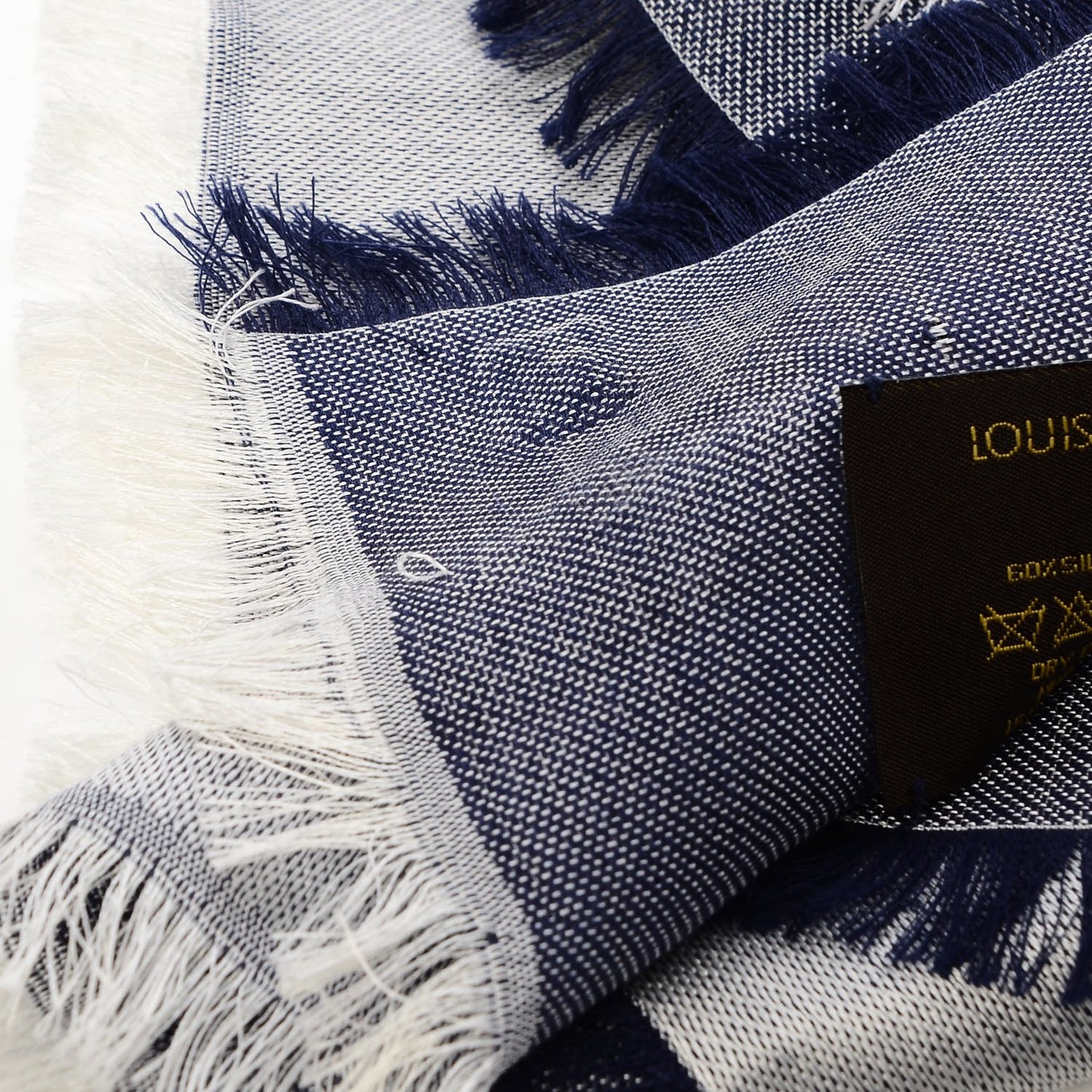 Silk Wool Monogram Denim Shawl Blue