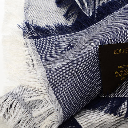 Louis Vuitton Silk Wool Monogram Denim Shawl Blue 6 of 6