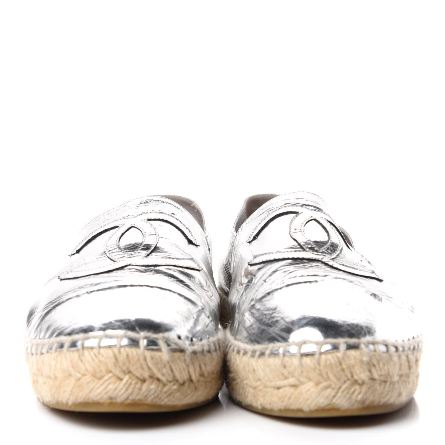 Chanel Laminated Goatskin CC Espadrilles 39 Silver 2 of 12