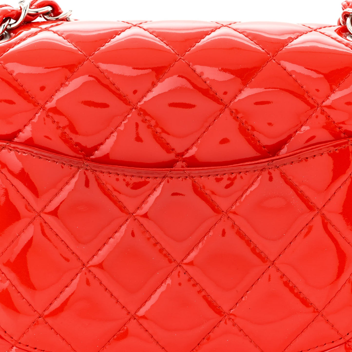 Patent Calfskin Quilted Mini Rectangular Flap Red