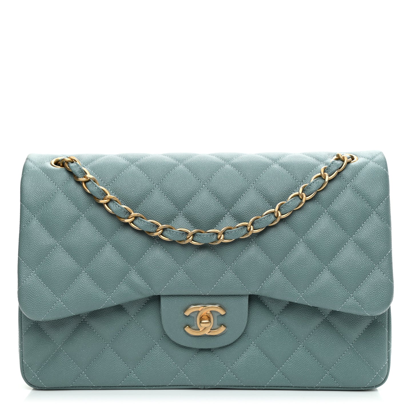 Iridescent Caviar Quilted Jumbo Double Flap Light Blue