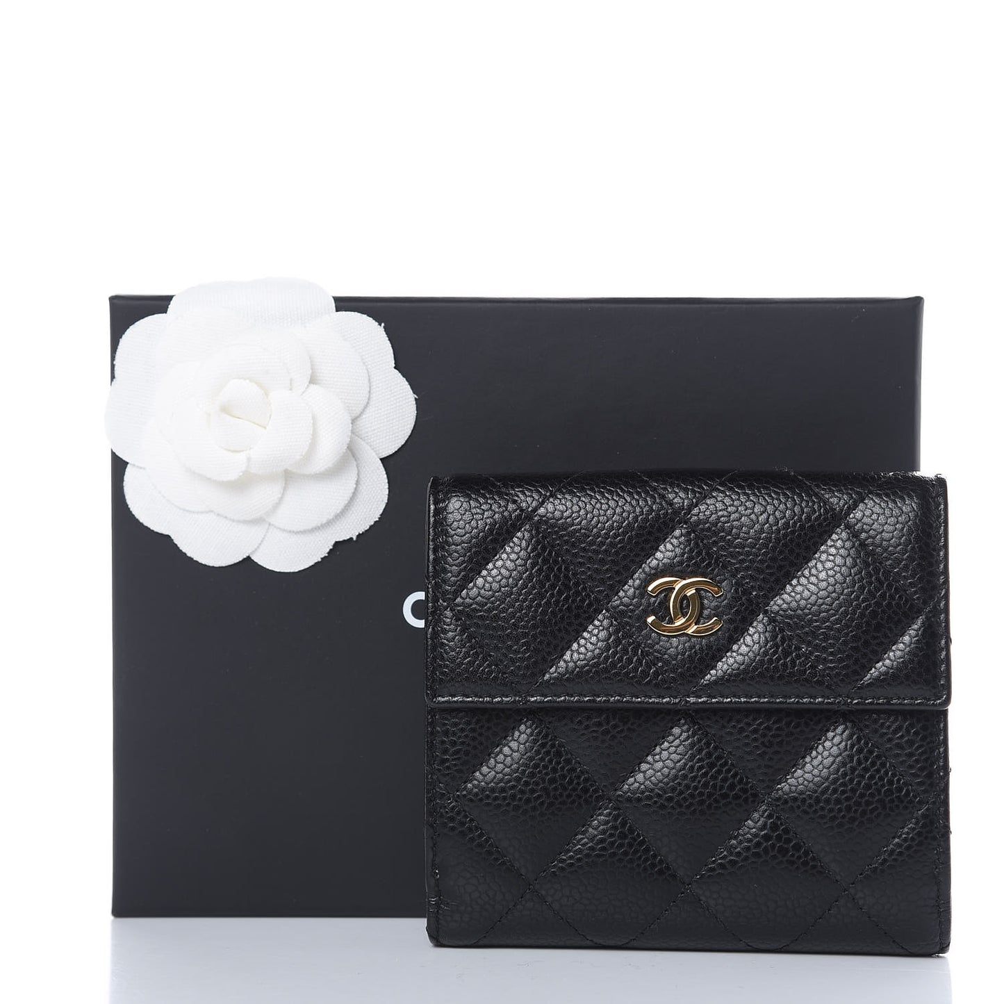 Caviar Quilted Compact French Flap Wallet Black