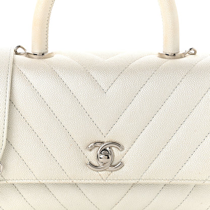 Chanel Iridescent Caviar Chevron Quilted Mini Coco Handle Flap White 8 of 11