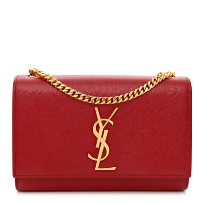Saint Laurent Grain De Poudre Small Monogram Kate Satchel Red 1 of 10
