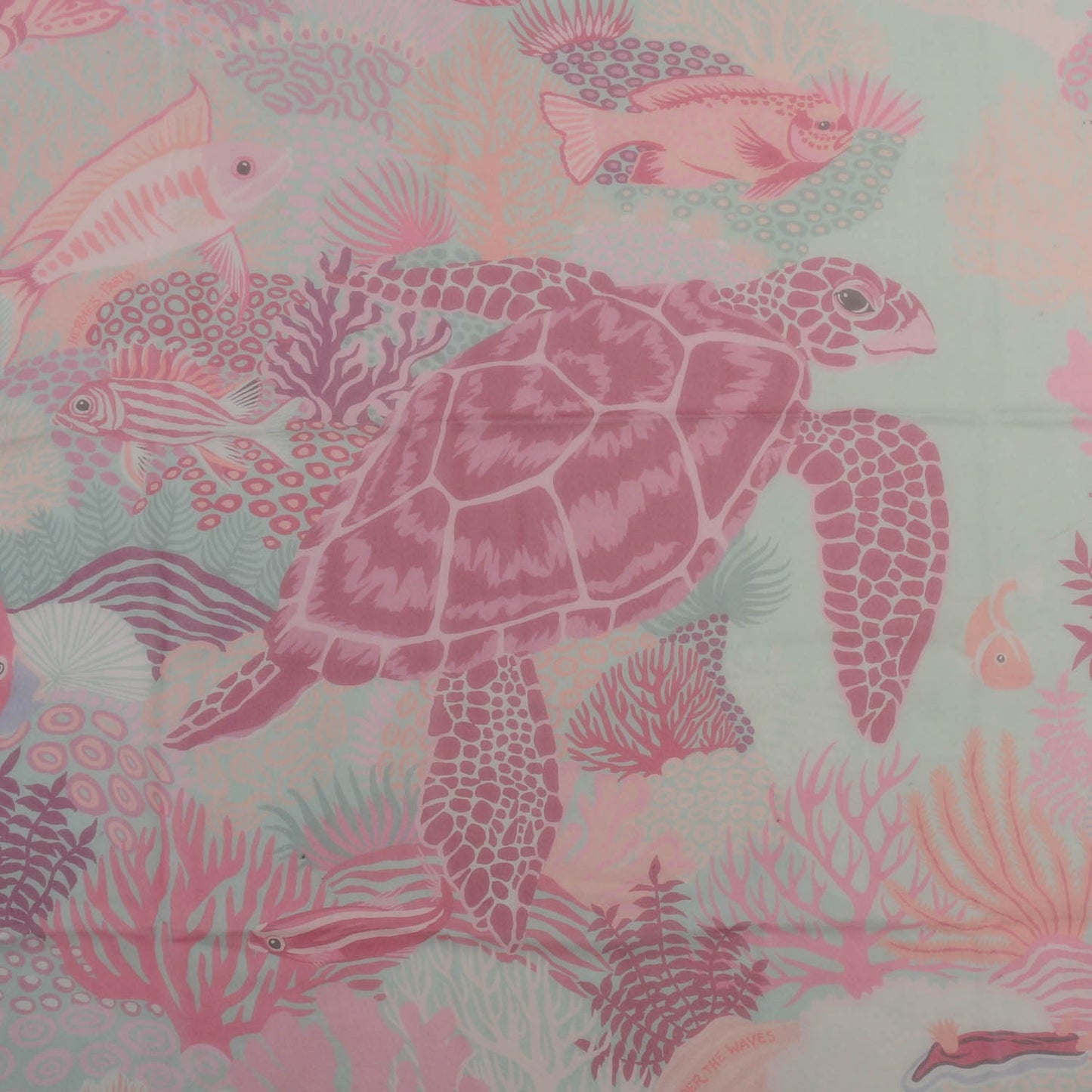 Silk Mousseline Under The Waves Shawl 140 Vert D Eau Vieux Rose Corail
