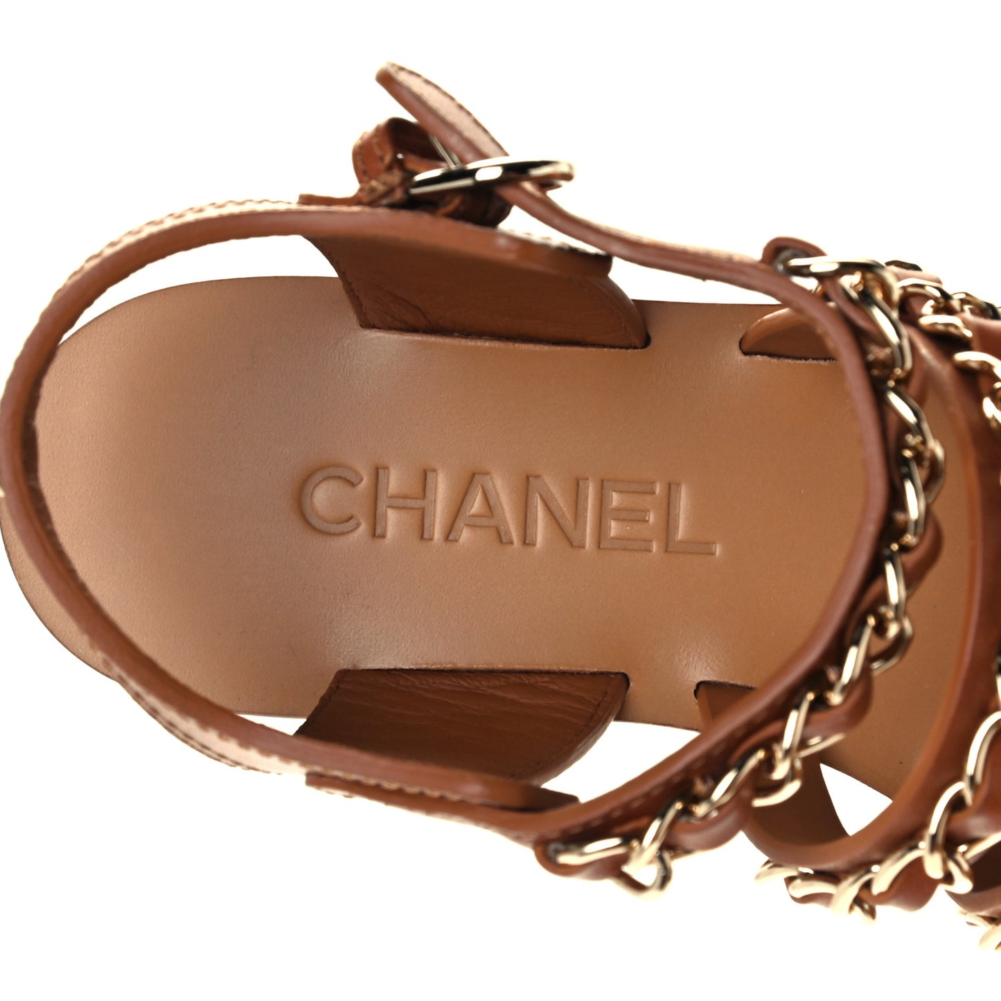 Calfskin Chain CC Flat Sandals 36 Beige