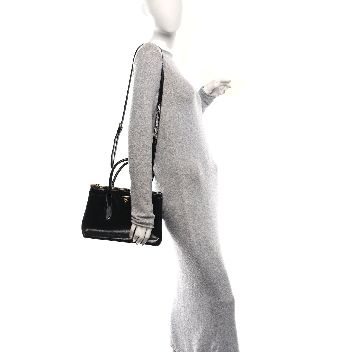 Saffiano Vernice Small Galleria Double Zip Tote Black