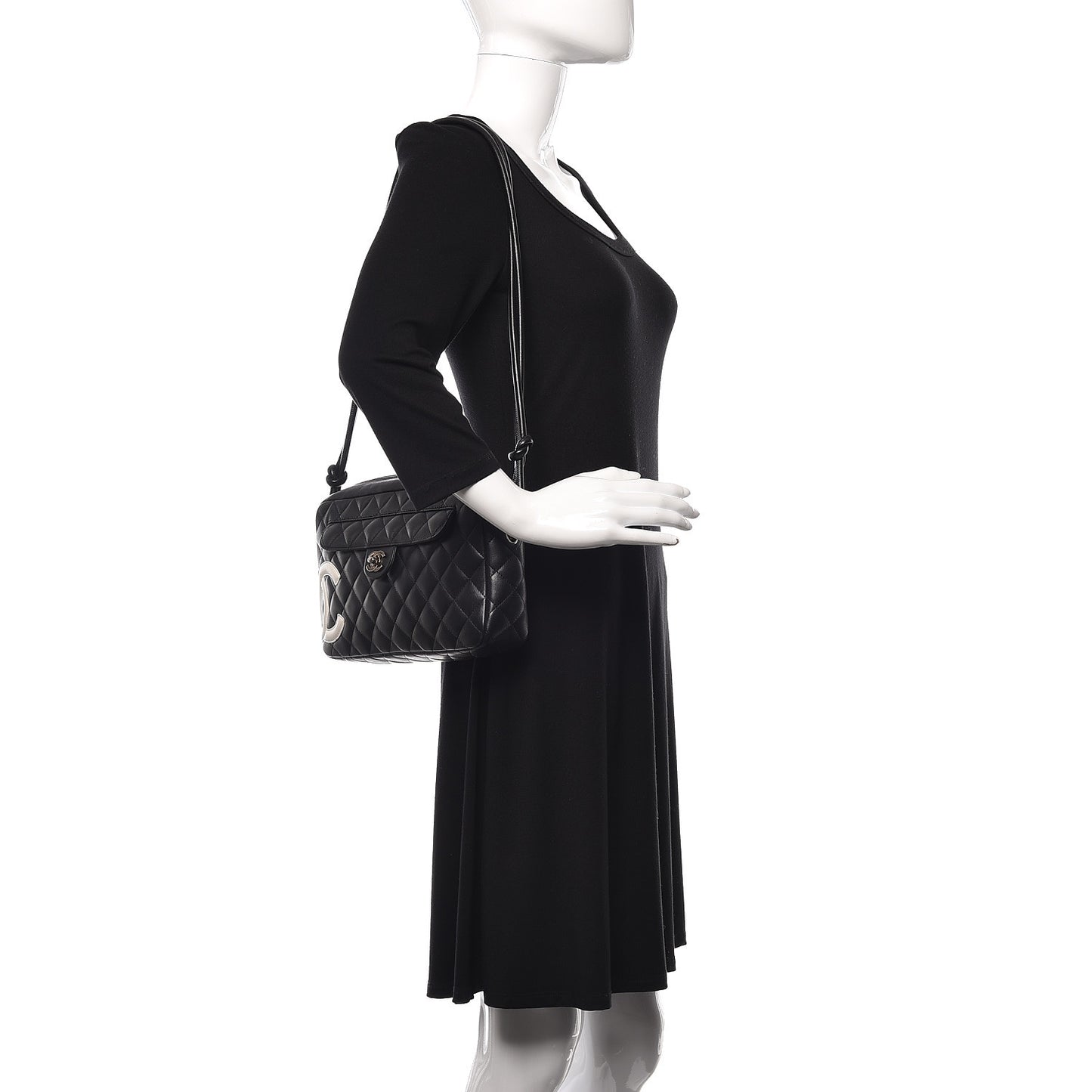 Calfskin Quilted Cambon Camera Bag Black