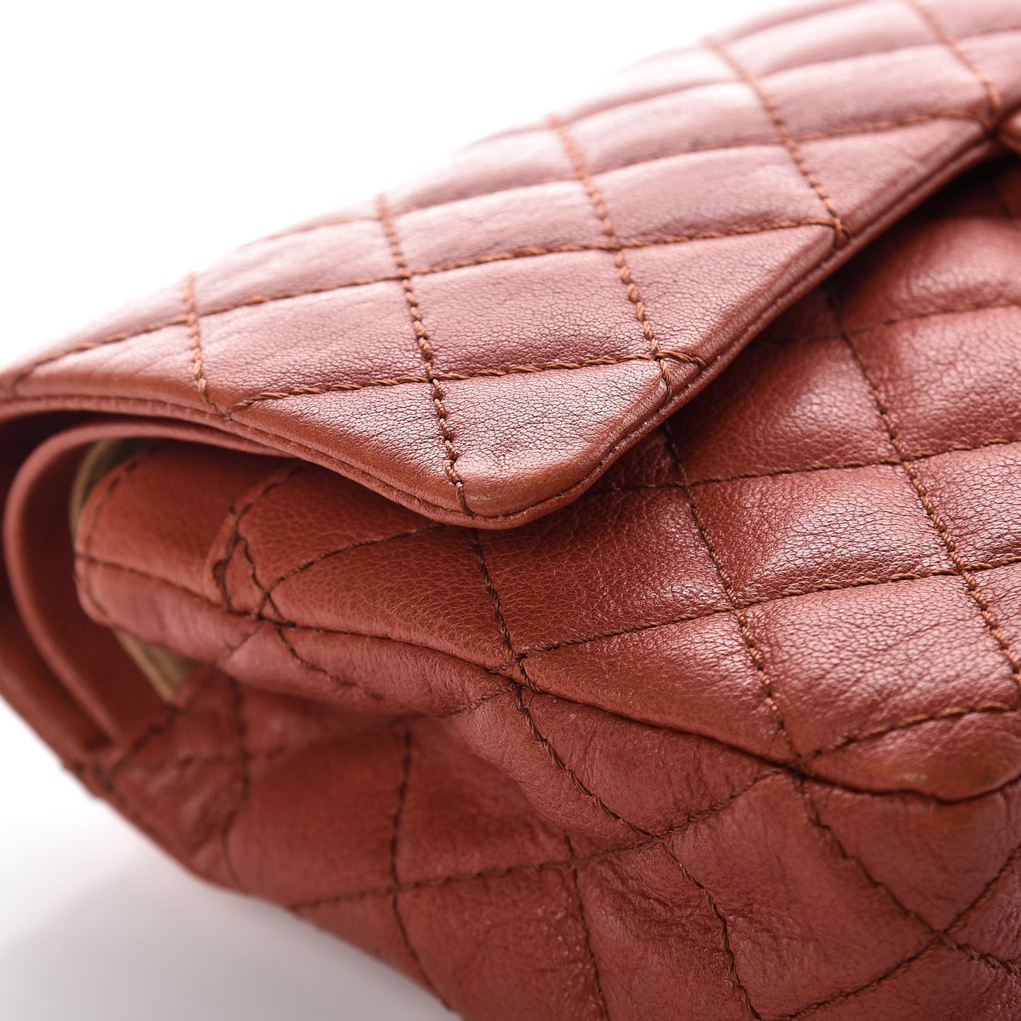 Glazed Lambskin Quilted Medium Double Flap Bijoux Chain Dark Orange