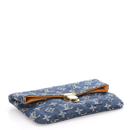 Louis Vuitton Monogram Denim Pochette Plat Clutch Blue 4 of 6