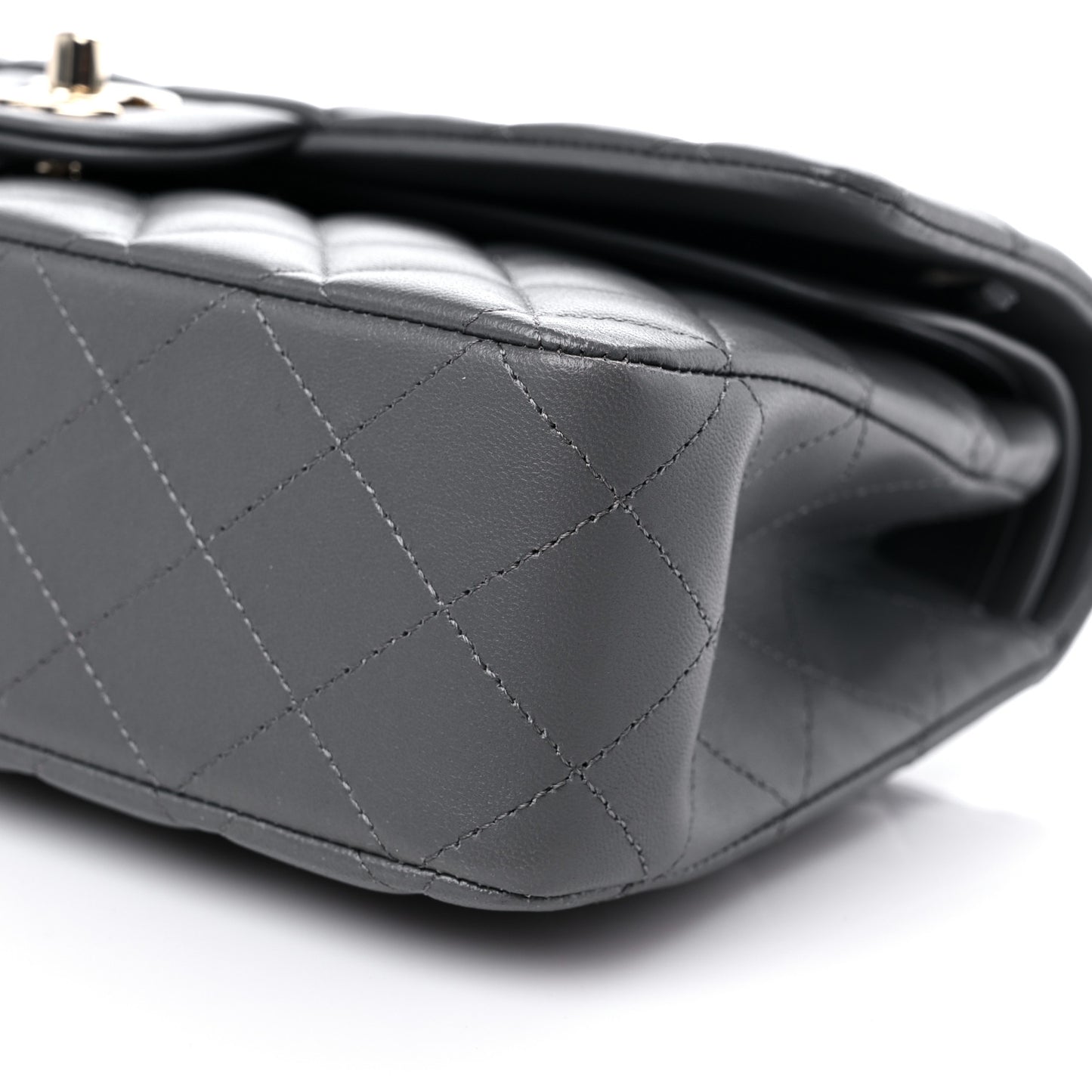 Lambskin Quilted Medium Double Flap Dark Grey