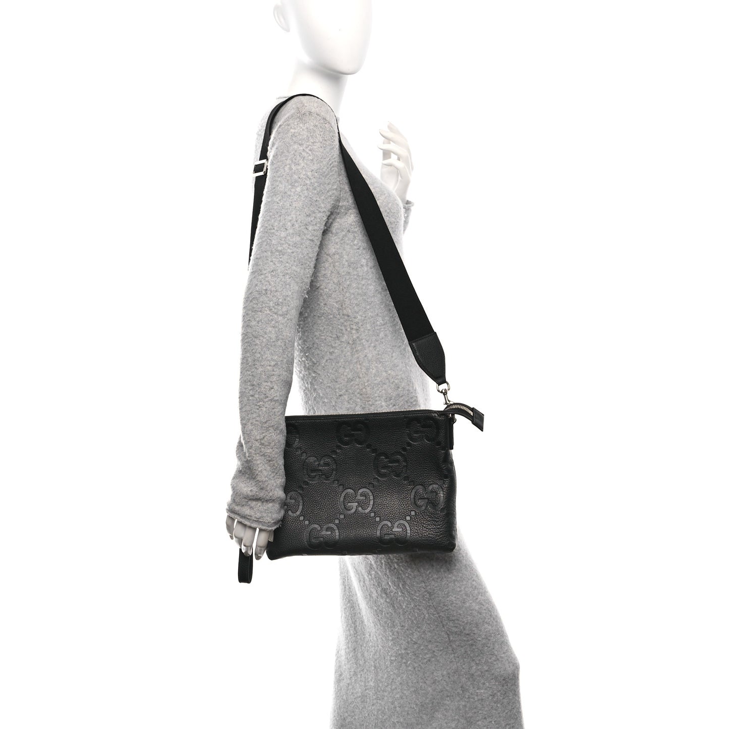 Piuma Calfskin Jumbo GG Embossed Medium Wristlet Messenger Bag Black
