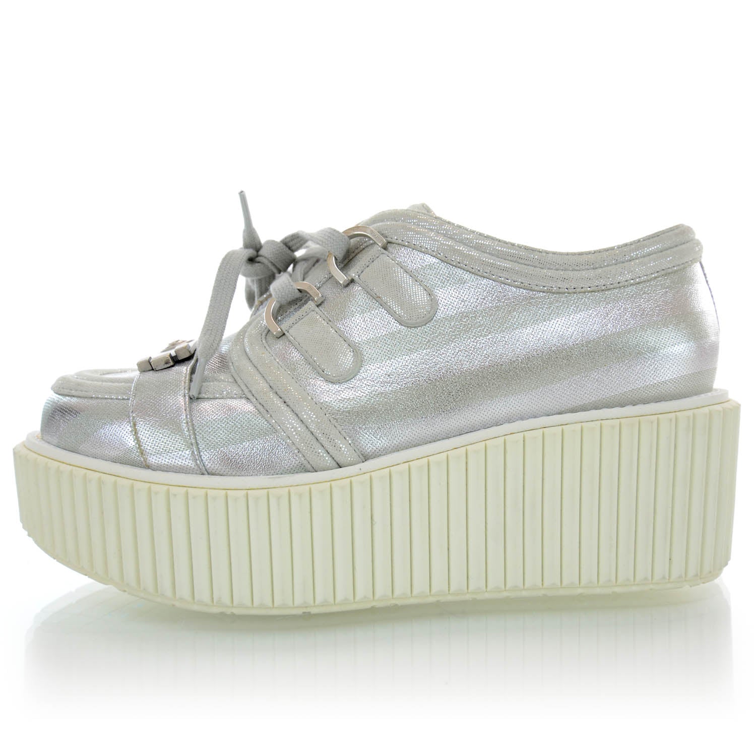 Chanel Lame Creeper Sneakers 38 Silver Stripe 1 of 6