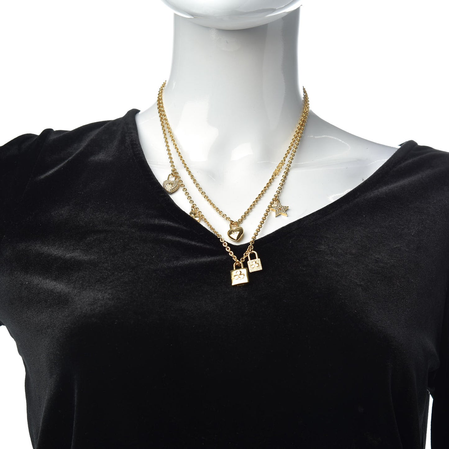 Metal Crystal Multi Strand Charms Necklace Gold
