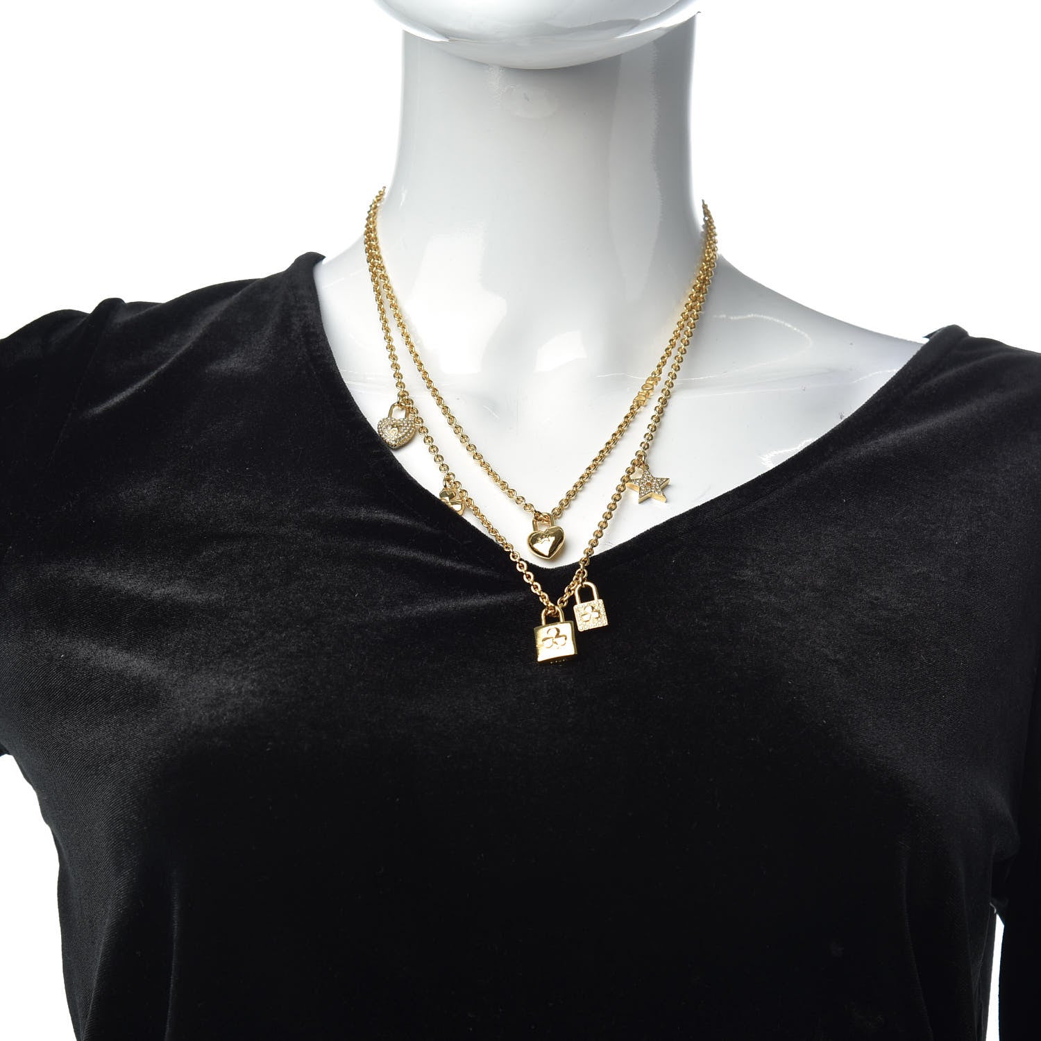 Christian Dior Metal Crystal Multi Strand Charms Necklace Gold 2 of 6