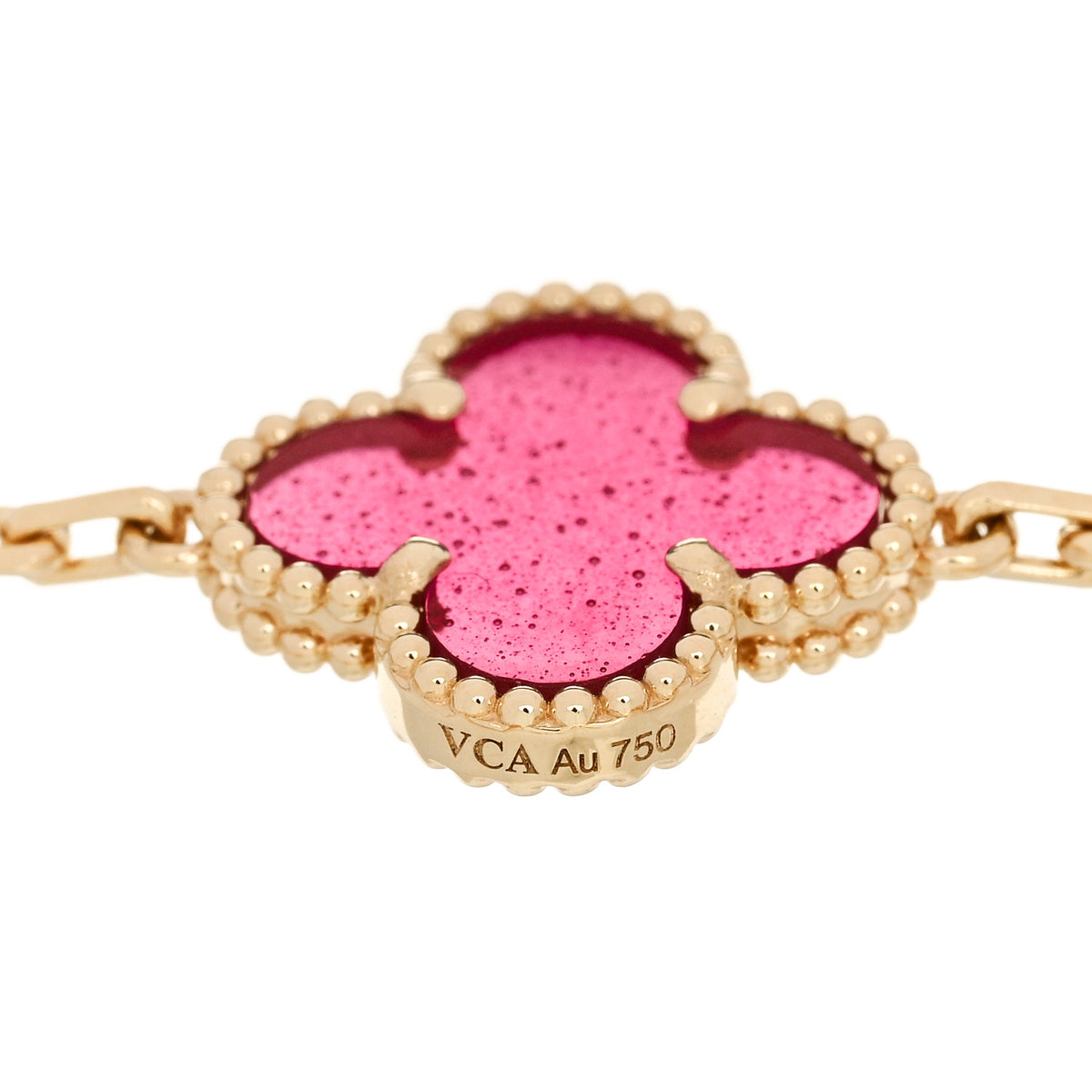 Van Cleef & Arpels 18K Yellow Gold Pink Enamel 5 Motifs Vintage Alhambra Bracelet 4 of 5