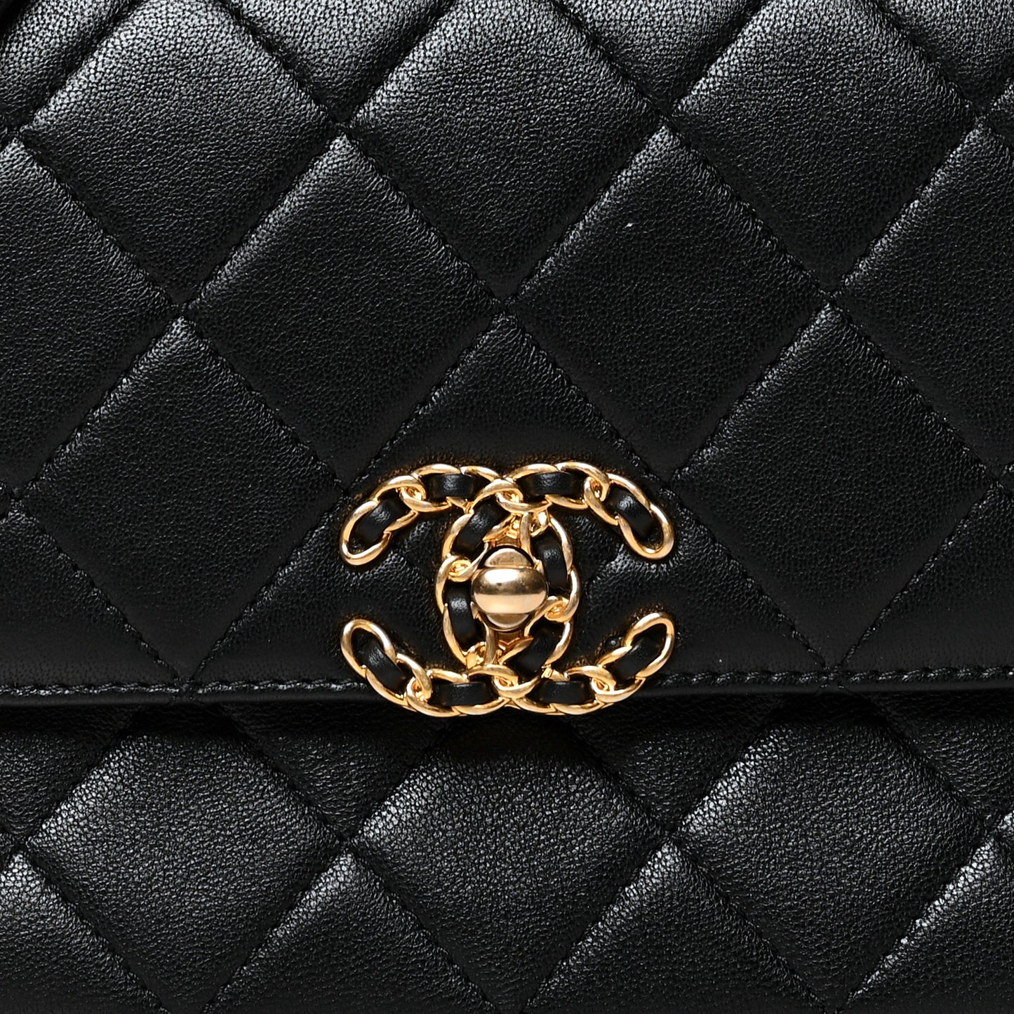 Lambskin Quilted Small Chain Infinity Top Handle Flap Black