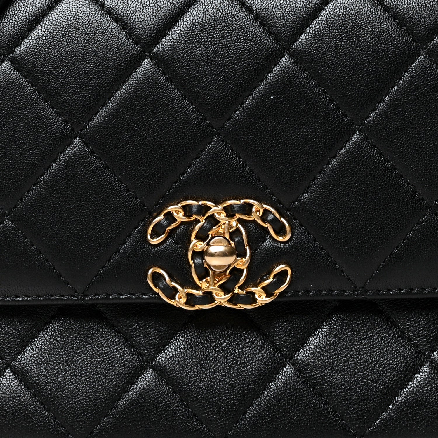 Chanel Lambskin Quilted Small Chain Infinity Top Handle Flap Black 7 of 9