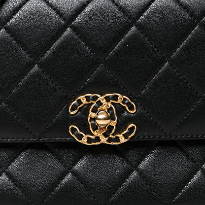 Chanel Lambskin Quilted Small Chain Infinity Top Handle Flap Black 7 of 9