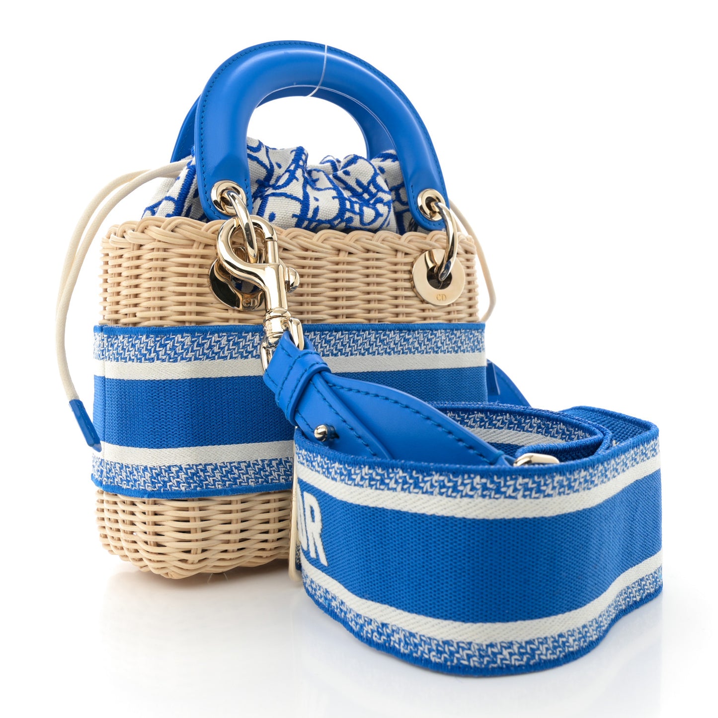Wicker Oblique Mini Lady Dior Bag Florescent Blue