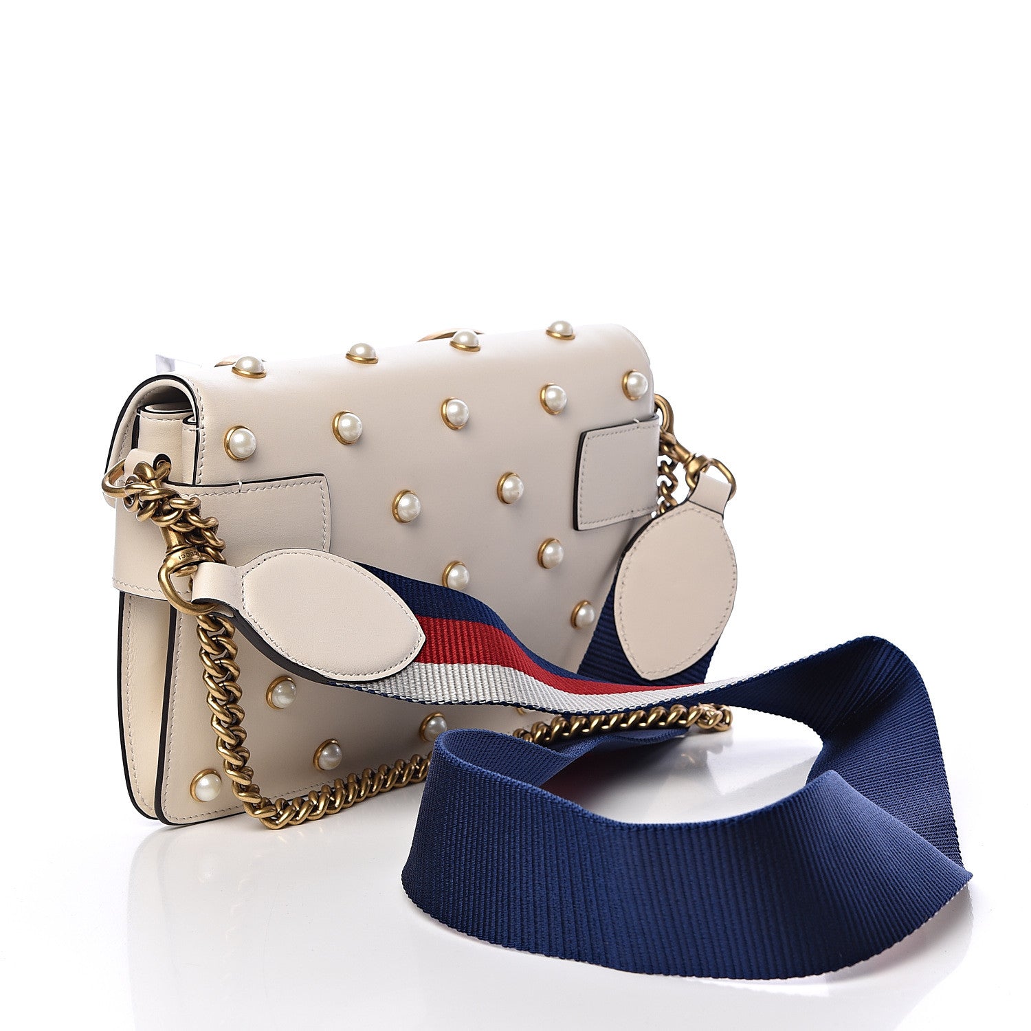 Gucci Nappa Pearl Studded Mini Queen Margaret Broadway Shoulder Bag Mystic White 3 of 11