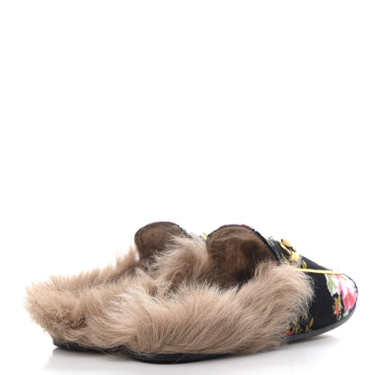 Gucci Velvet Fur Floral Womens Princetown Slippers 36.5 Black 4 of 10