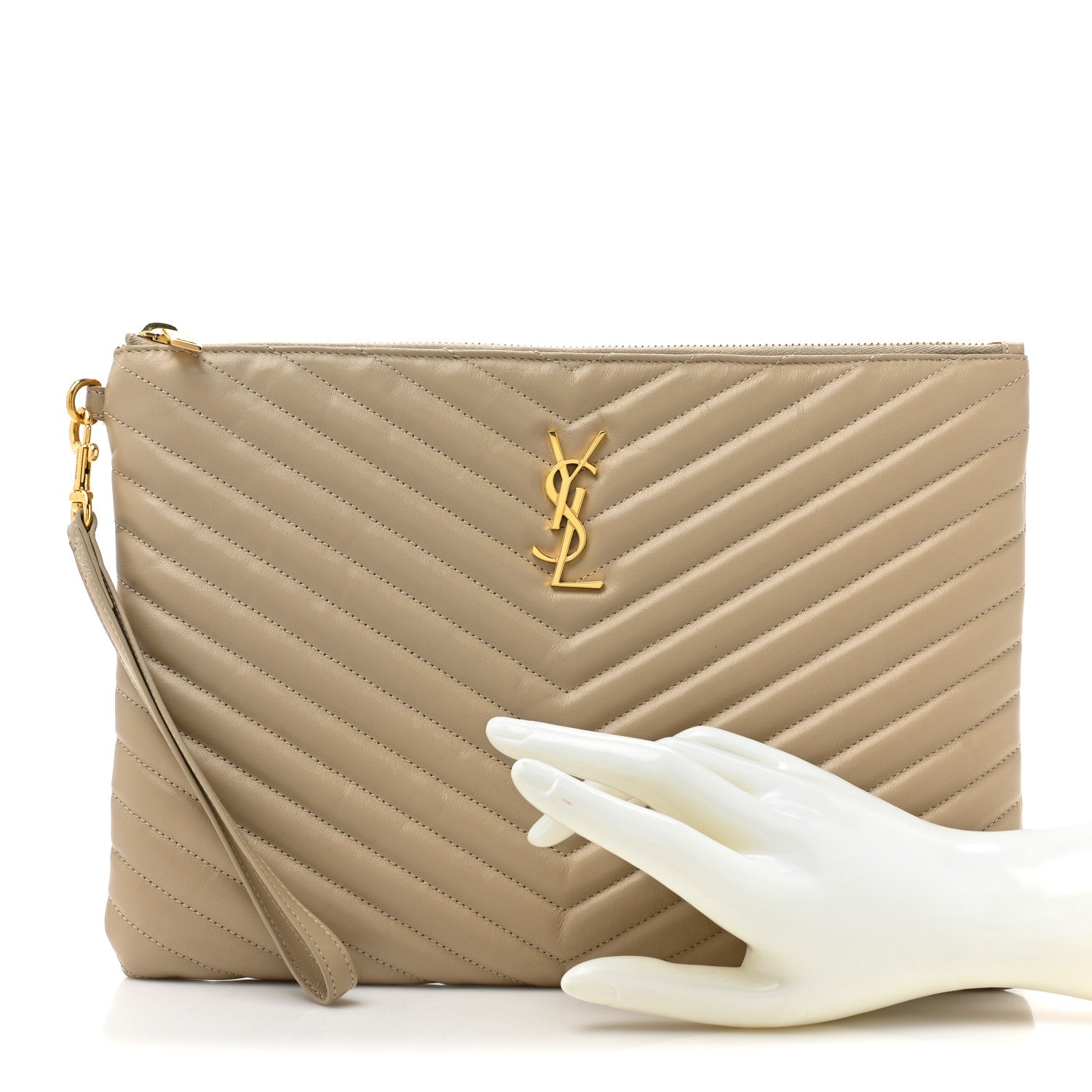 Saint Laurent Calfskin Matelasse Monogram Cassandre Tablet Pouch Sea Salt 2 of 12