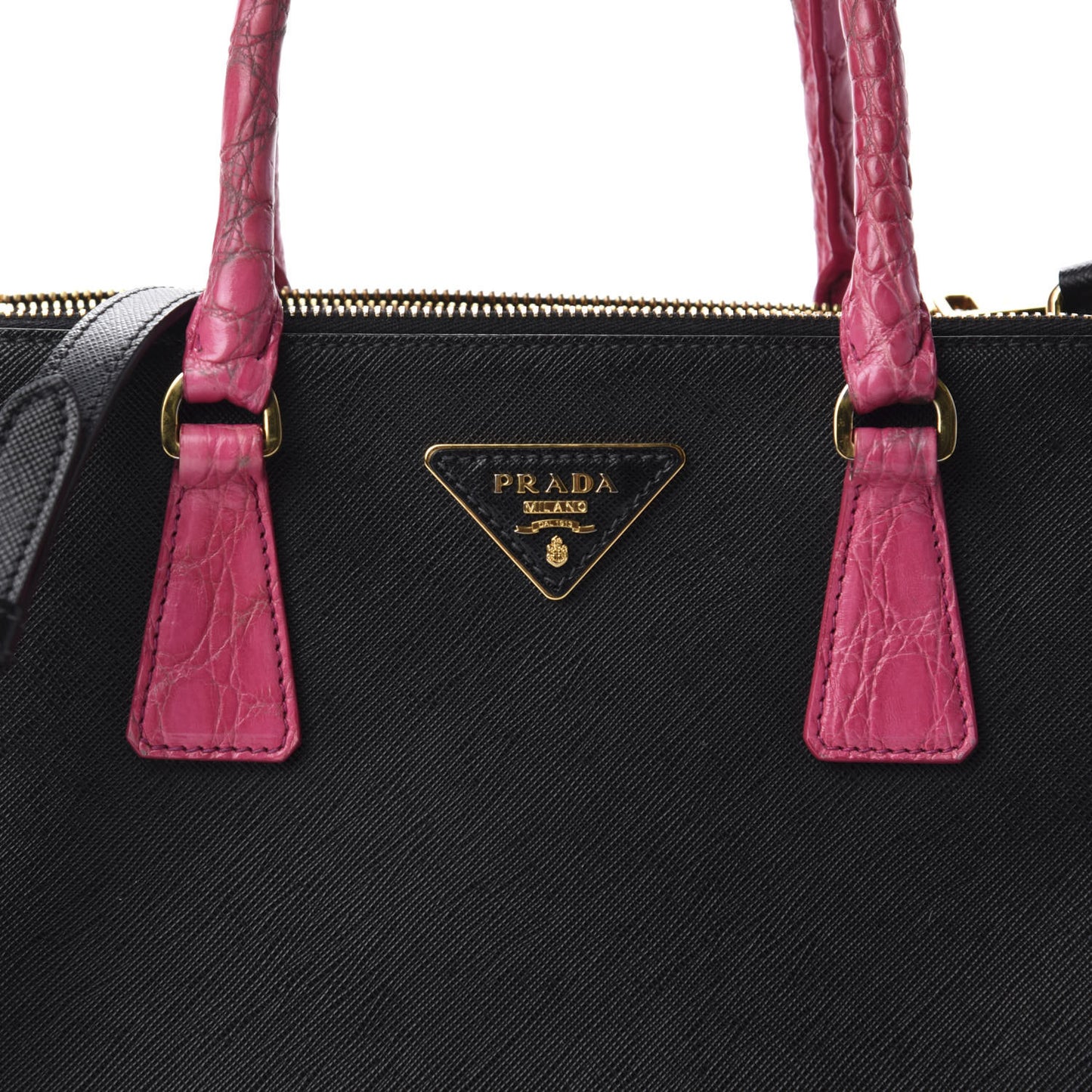 Saffiano Crocodile Small Galleria Double Zip Tote Black