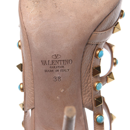 Valentino Garavani Pebbled Calfskin Rockstud Rolling Ankle Strap 100mm Pumps 38 Soft Noisette 6 of 9