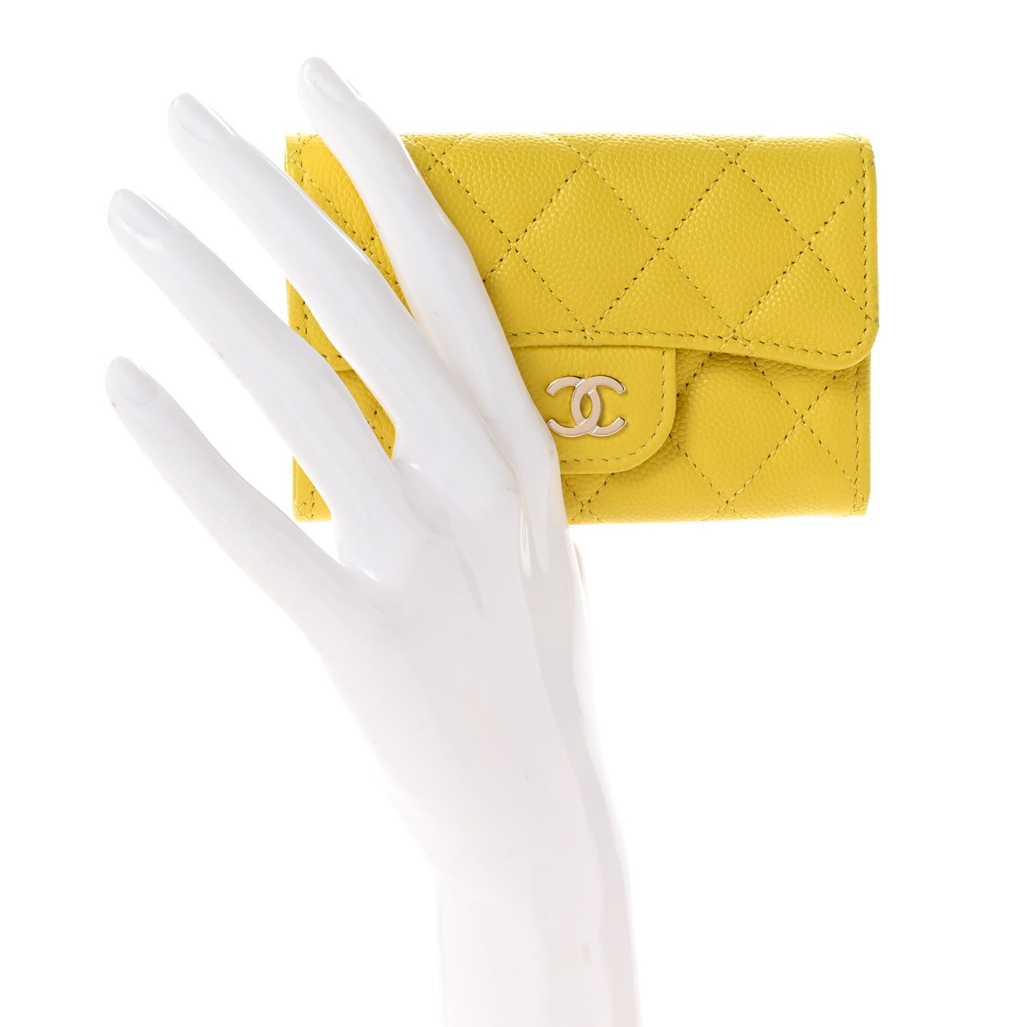 Caviar Quilted Flap Card Holder Wallet Yellow