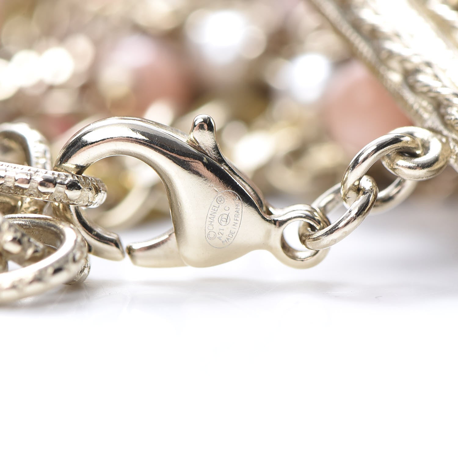 Chanel Crystal Pearl Resin Multistrand Chain CC Bracelet Gold Multicolor 4 of 4