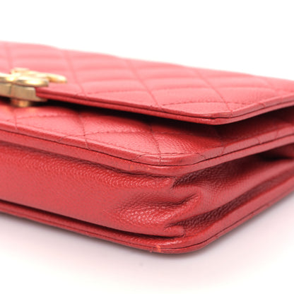 Chanel Shiny Caviar Quilted Chain Melody Wallet on Chain WOC Red 10 of 10