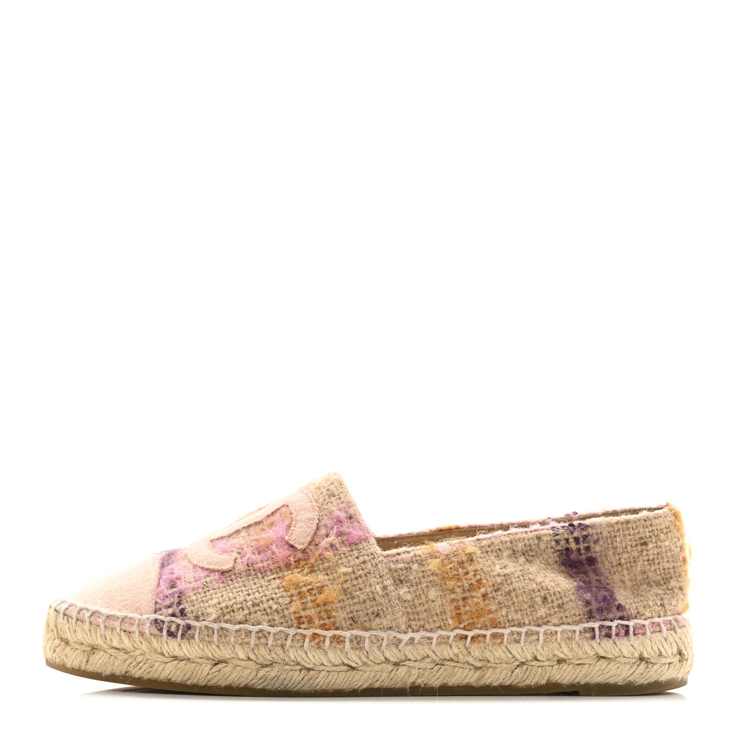 Chanel Tweed Grosgrain CC Espadrilles 38 Beige Pink Peach 1 of 12