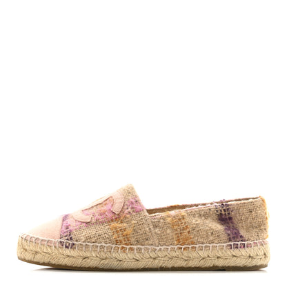Chanel Tweed Grosgrain CC Espadrilles 38 Beige Pink Peach 1 of 12