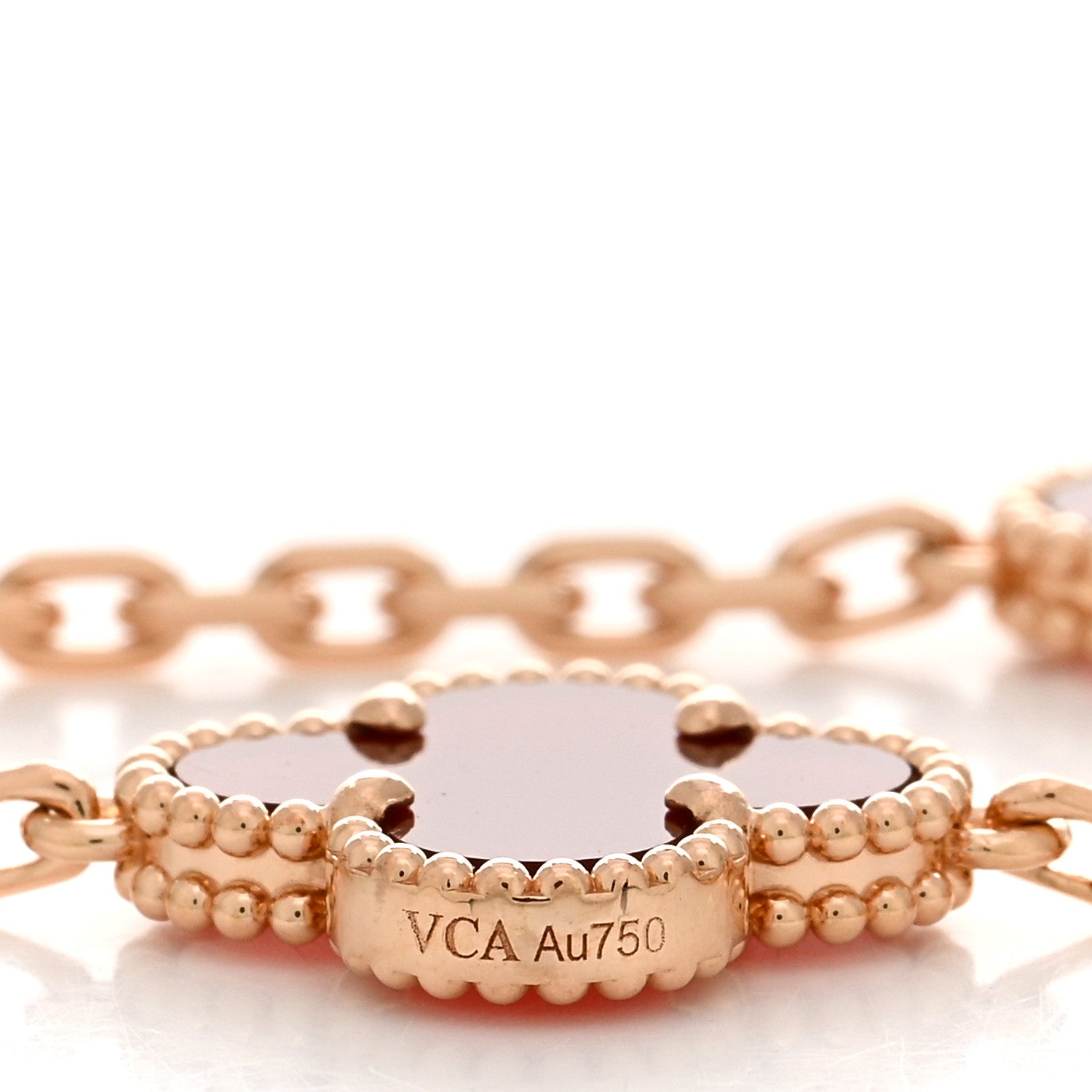Van Cleef & Arpels 18K Rose Gold Carnelian 5 Motifs Guilloche Vintage Alhambra Bracelet 3 of 5