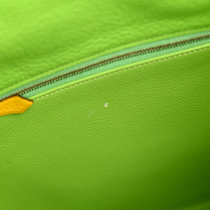 Hermes Taurillon Clemence Tri-Color Kelly Retourne 35 Orange Vert Cru Jaune 11 of 15