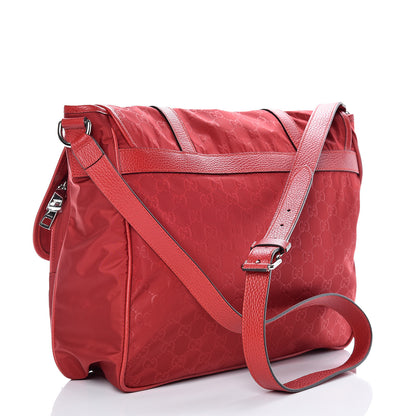 Gucci Nylon Monogram Double Buckle Flap Messenger Bag Vibrant Red 3 of 10