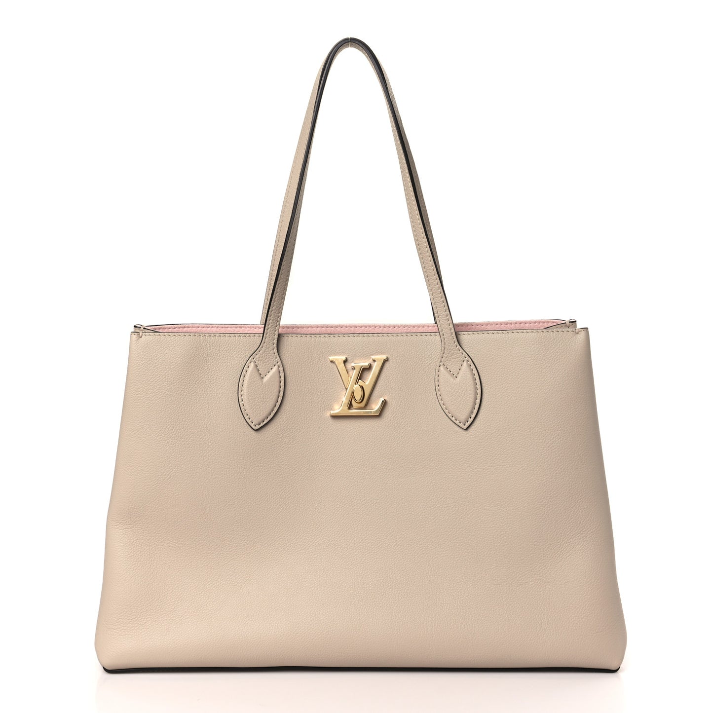 Grained Calfskin Lockme Shopper Greige
