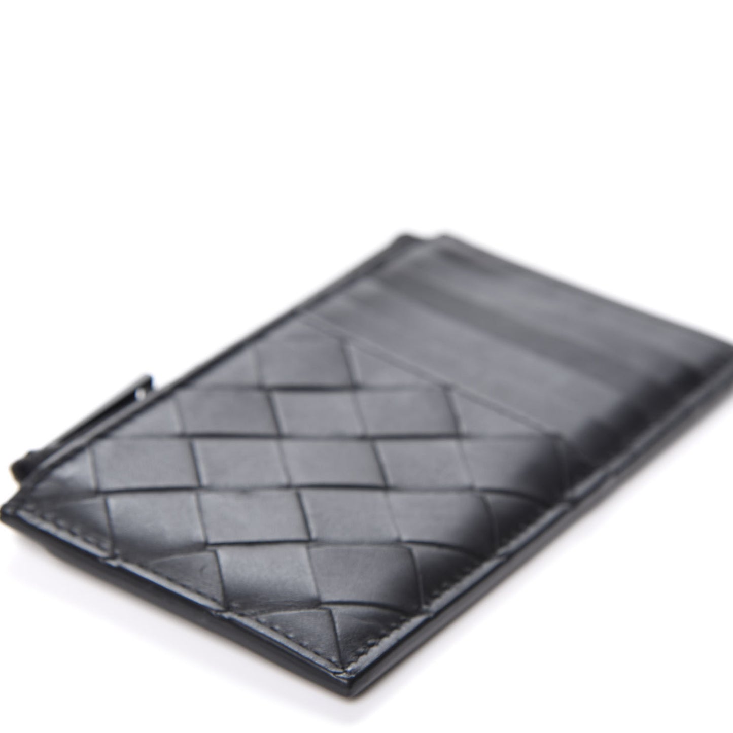 Calfskin Intrecciato Zip Card Holder Black