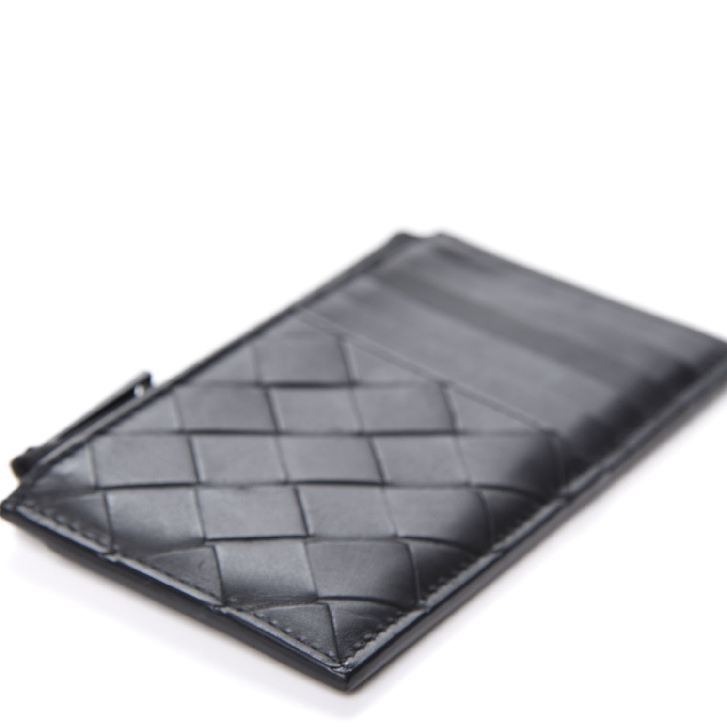 Bottega Veneta Calfskin Intrecciato Zip Card Holder Black 5 of 8