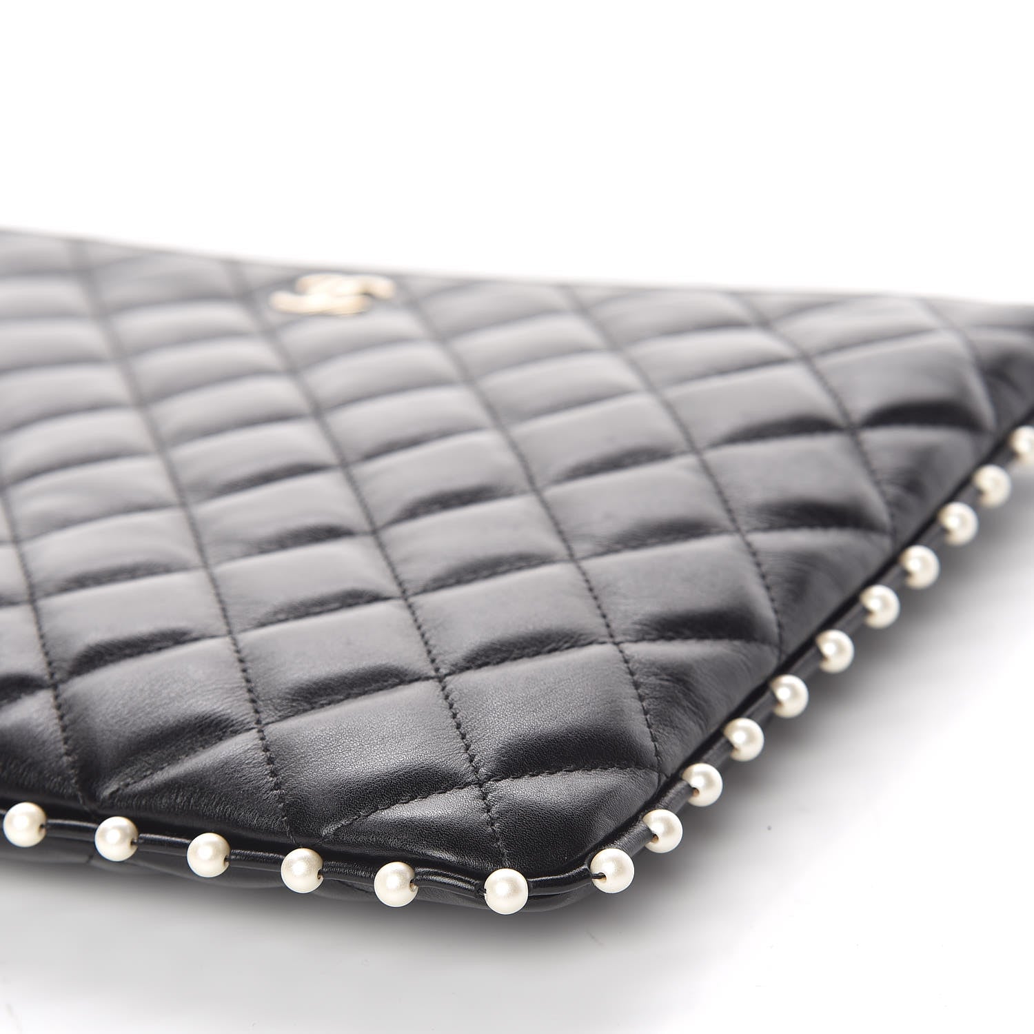 Chanel Calfskin Quilted Pearl Medium Cosmetic Case Black 9 of 11