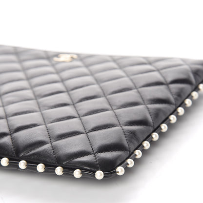 Chanel Calfskin Quilted Pearl Medium Cosmetic Case Black 9 of 11
