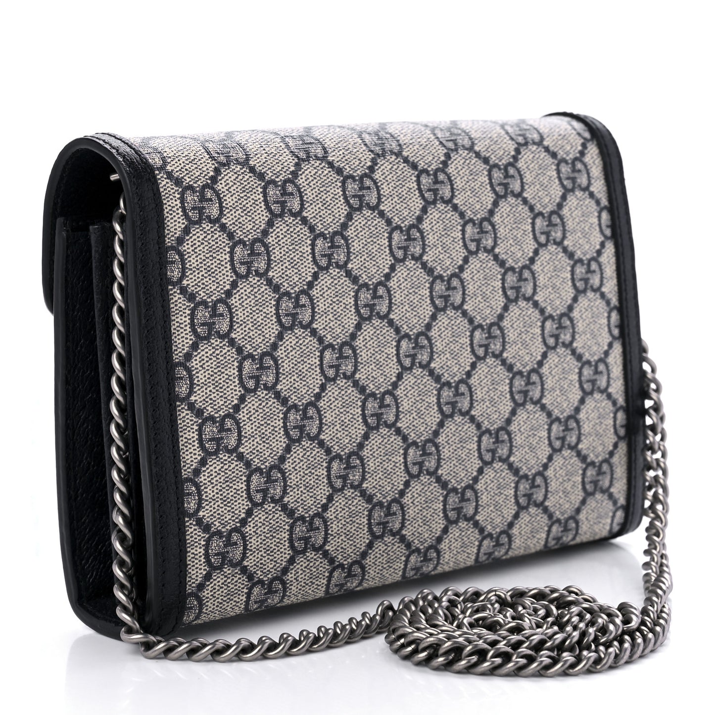 GG Supreme Monogram Textured Dollar Calfskin Mini Dionysus Chain Wallet Beige Blue
